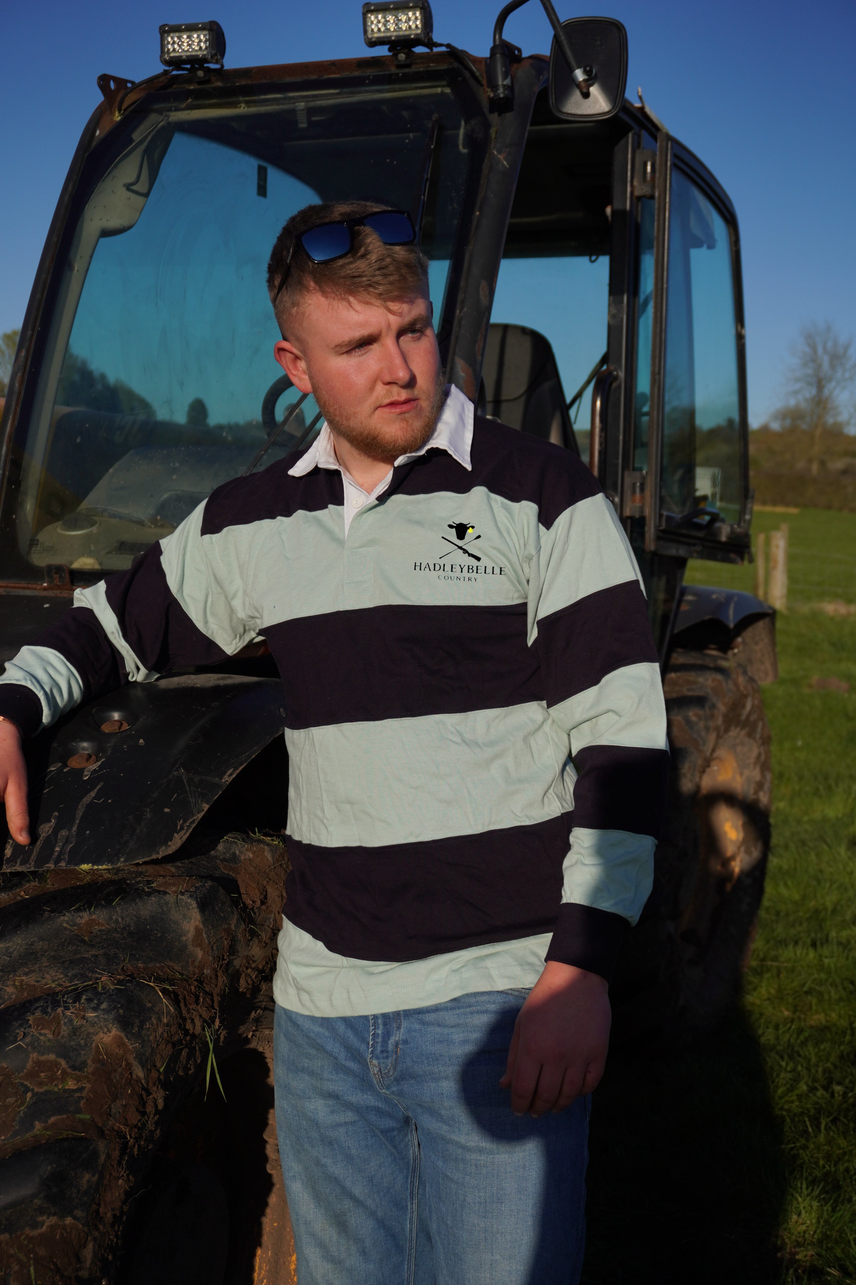 Striped duck egg & navy rugby shirt
