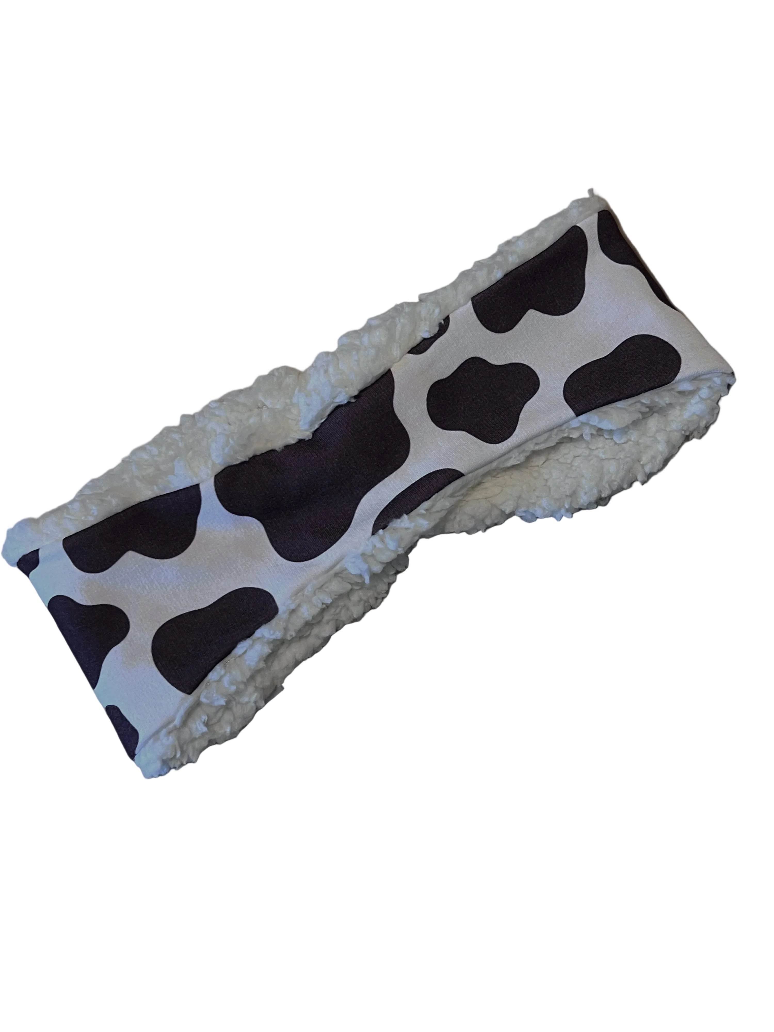 Handmade cow print ear warmers