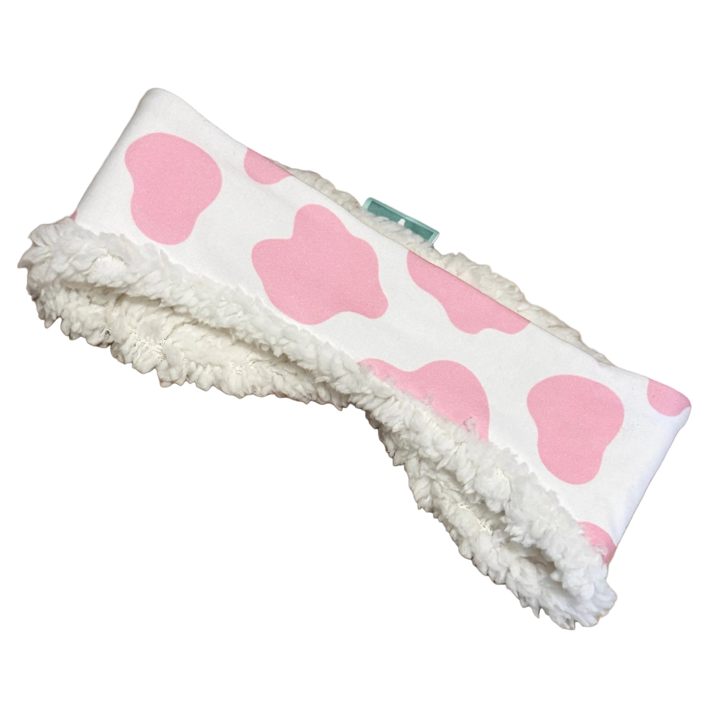 Handmade pink cow print ear warmers
